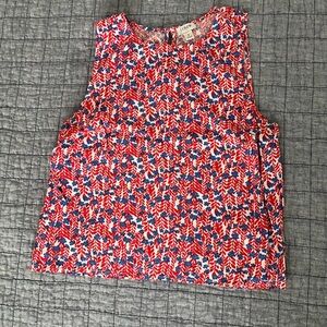 J. Crew Red, Blue & White Floral Sleeveless Blouse